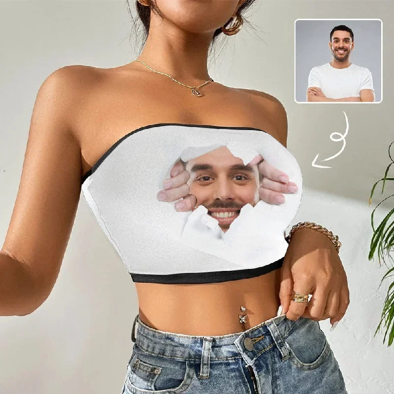 Custom Husband Face Open White Background Crop Top Personalized Women's Tube Top