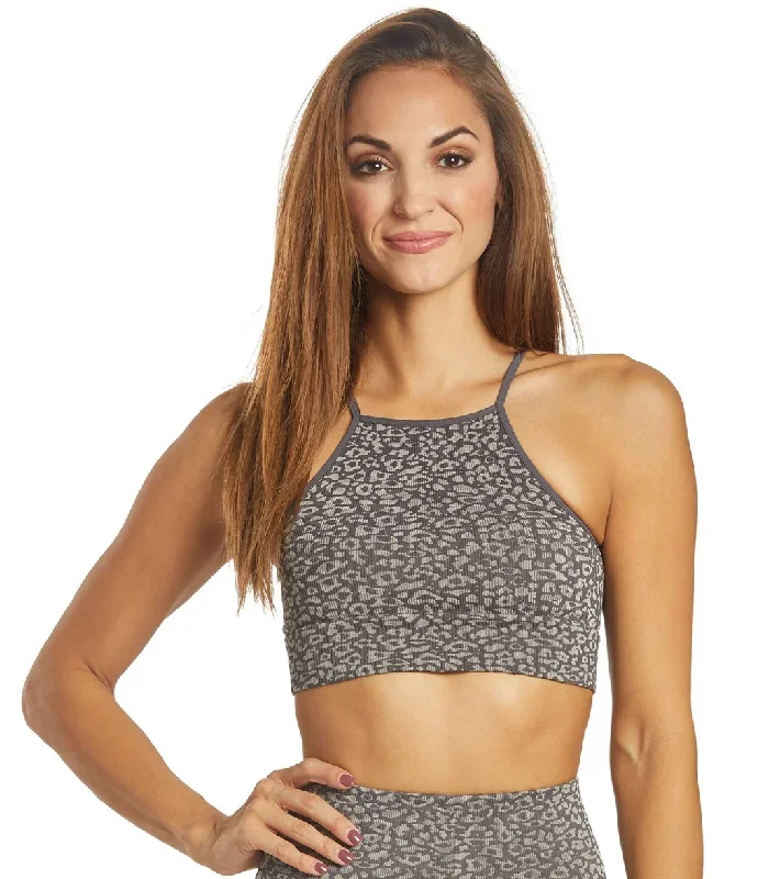 Free People Movement High Neck Leopard Yoga Sports Bra Carbon