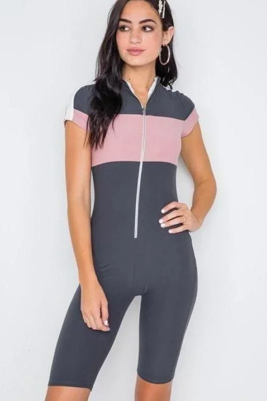 Grey Pink Cycling Romper