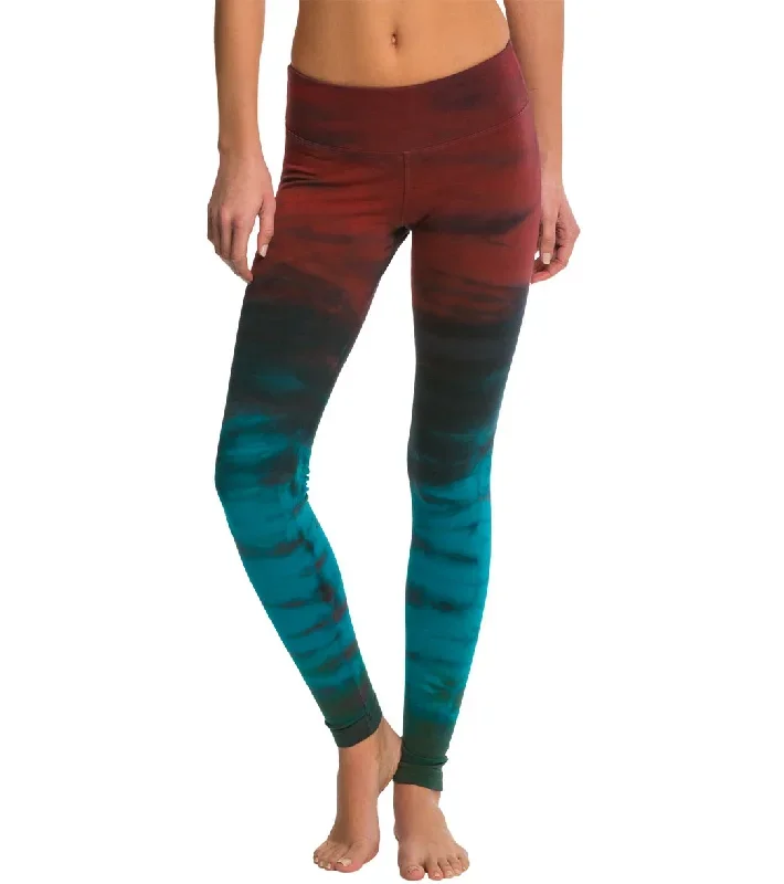 Hard Tail Flat Waist Cotton Ankle Yoga Leggings Burgundy/Teal Rainbow Horizon