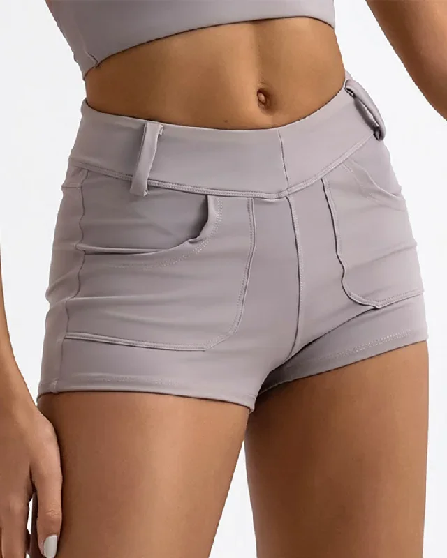 High Waist Hips Lift Pocket High Elastic Yoga Shorts Black Light Khaki Brown Purple S-L