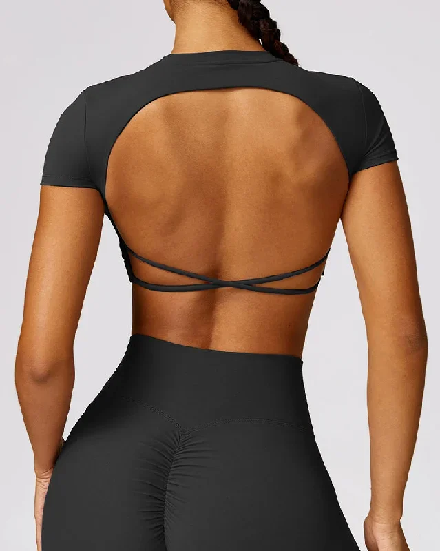 Hot Sale Backless Women Short Sleeve Sports Top S-XL