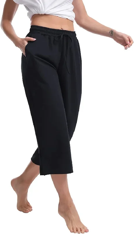 FashionSierra - Capri Pants Wide Leg Comfy Drawstring Loose Lounge Workout Yoga Pants Capris