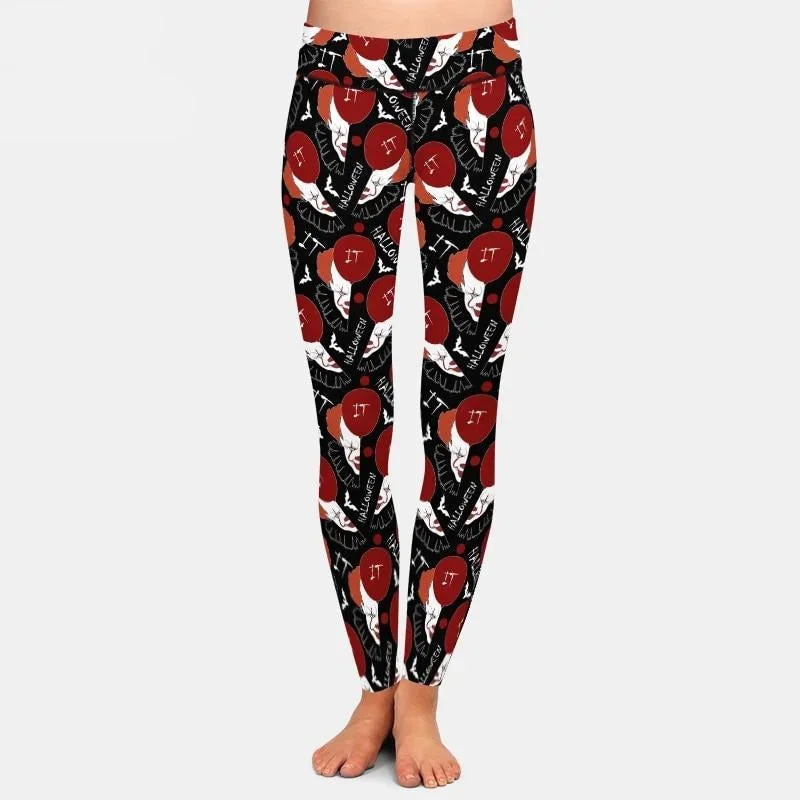 Ladies Fashion 3D Halloween, Scary Clowns & Balloons Printed Leggings