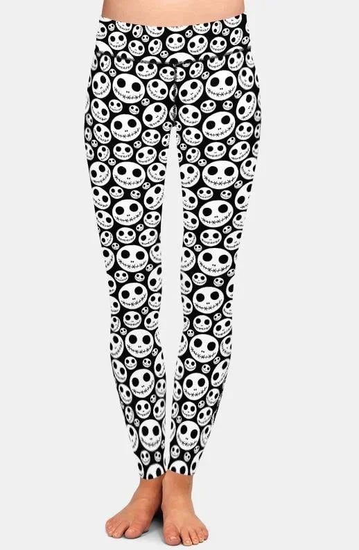 Ladies Halloween Skeleton Faces Printed Leggings