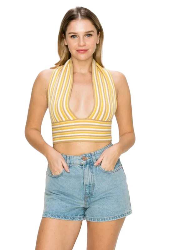 Ocean Side Halter Top - Yellow Multi