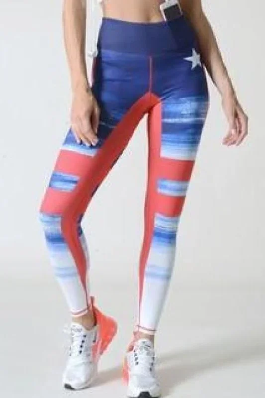 Red Blue and White Yoga Leggings