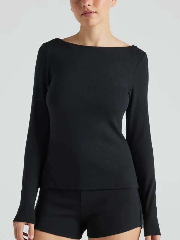 Serene Rib Long Sleeve Top - Black