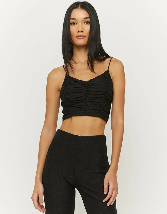 Black Lurex Gathered Cropped Top