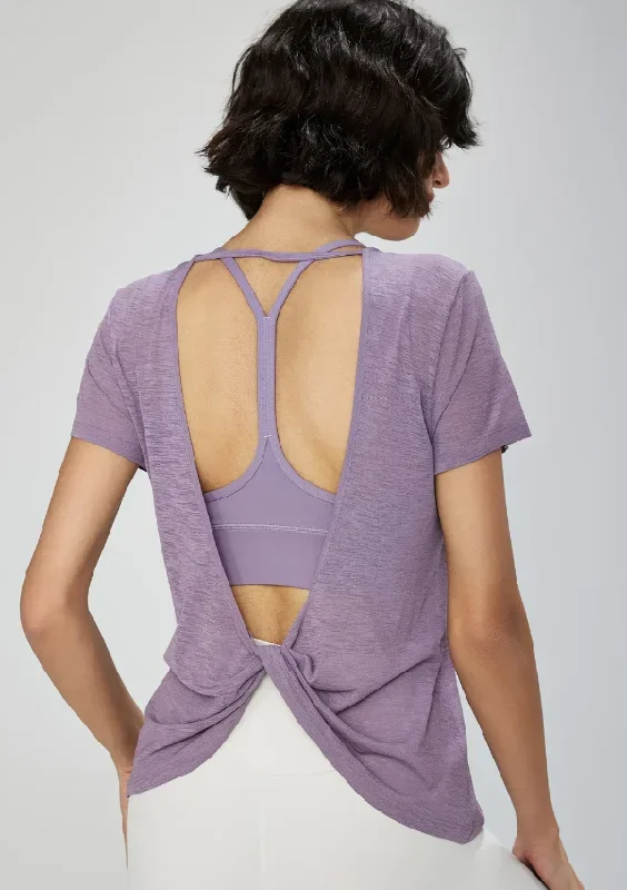 Thin Mesh Backless Cross Short Sleeve Shirt