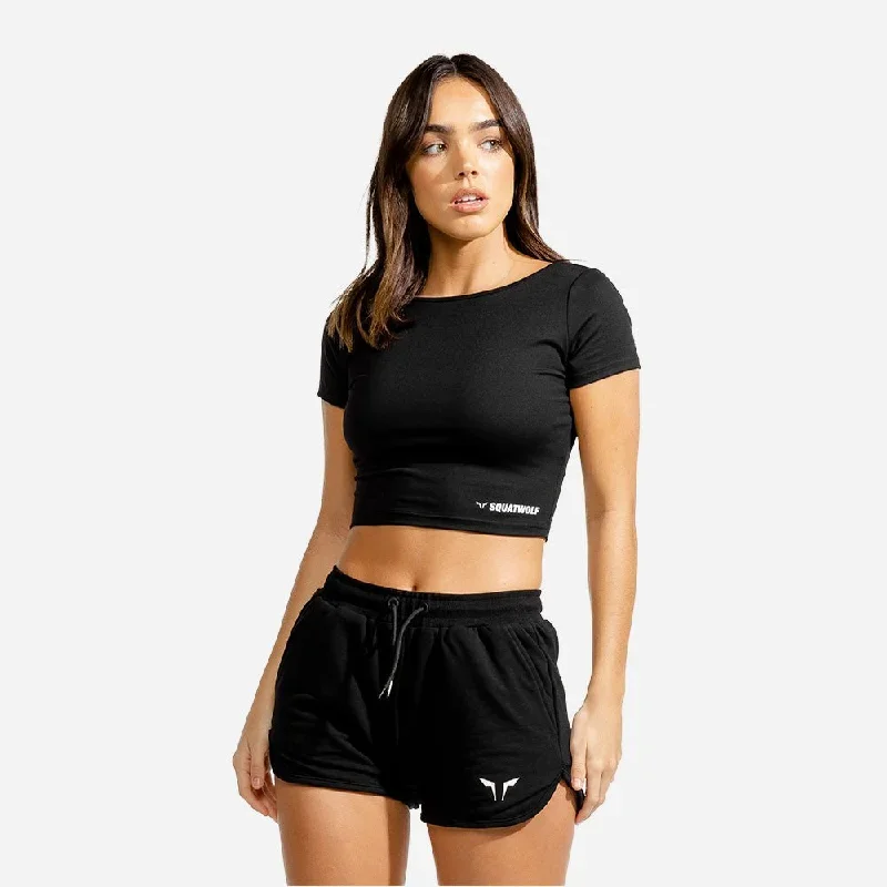 Warrior Crop Tee - Half Sleeves - Black