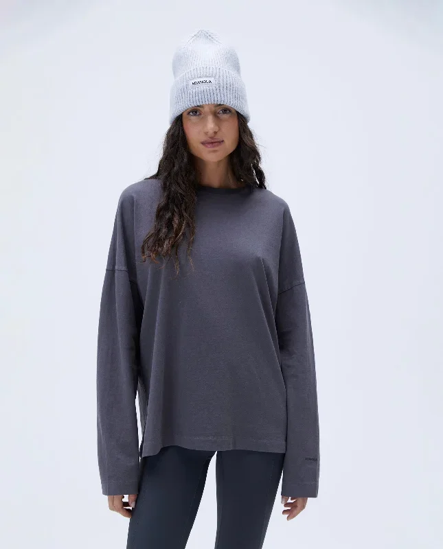 Washed Long Sleeve Oversized T-shirt - Charcoal Grey