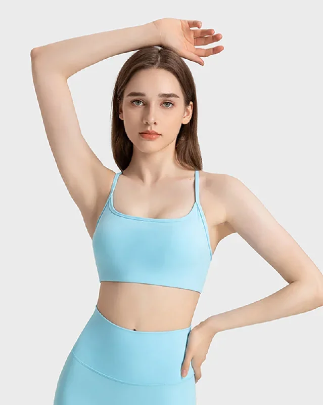 Women Criss Cross Back Solid Color Sling Sport Bra Yoga Tops 4-12